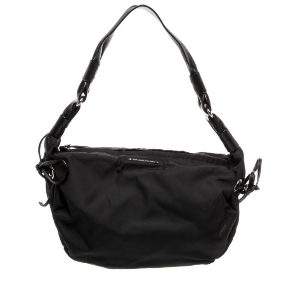 Kate Spade Black Nylon Leather Trim Hobo Shoulder Bag Gold Hardware 6.5"X11"